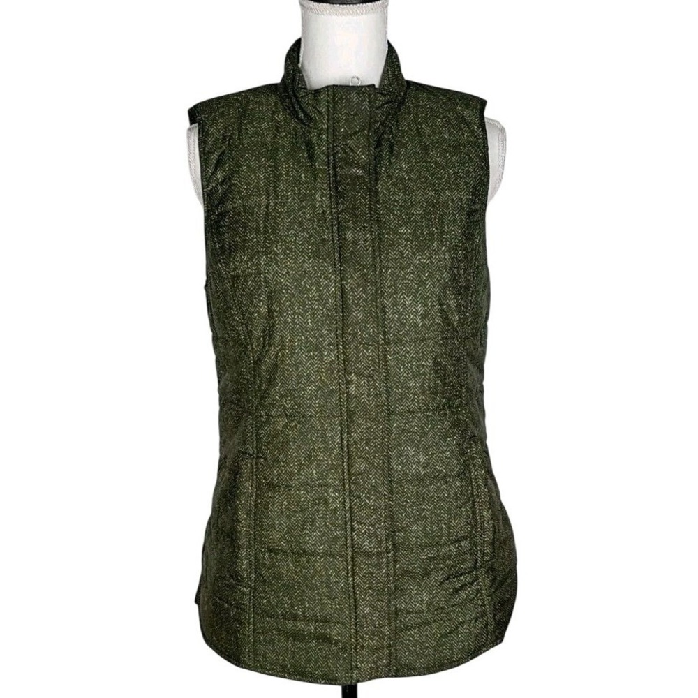 J Jill Puffer Vest Womens  Green‎ Insulated Full ZiP Quilted Pockets Size Small